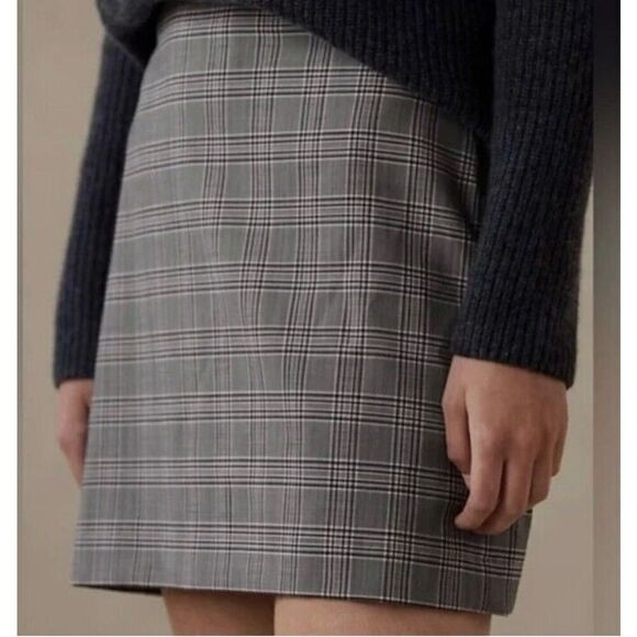 Banana Republic Gray White Plaid Pencil Wool Blend Mini Skirt Sz 14 - Picture 8 of 9